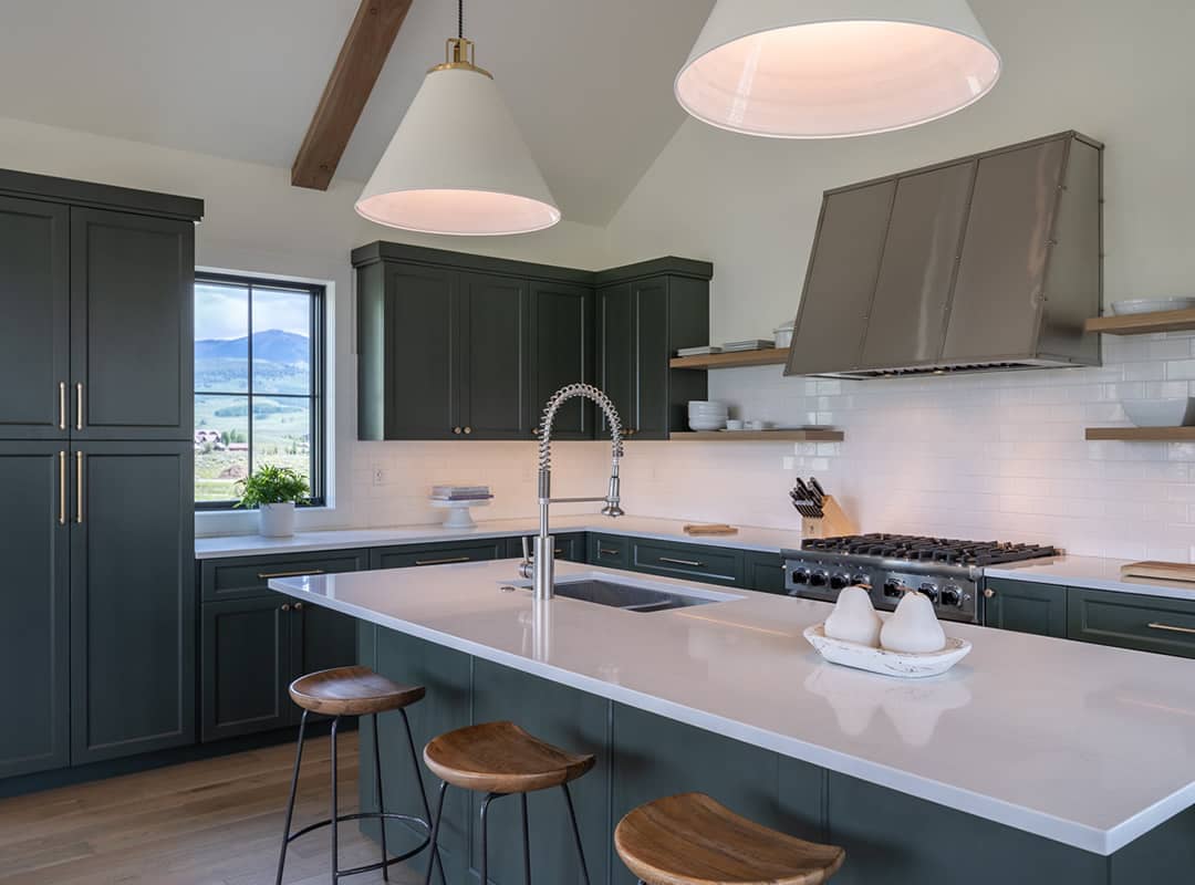 Custom Green and White Oak Custom Green and White Oak Kitchen Cabinets
